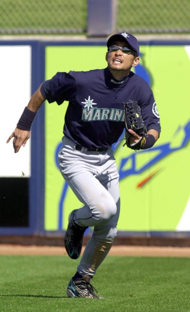 Seattle Mariners right fielder Ichiro Suzuki, playing for Japan in the  World Baseball Classic, stretches during practice at Angel Stadium in  Anaheim, California on March 11, 2006. Japan will face Team USA